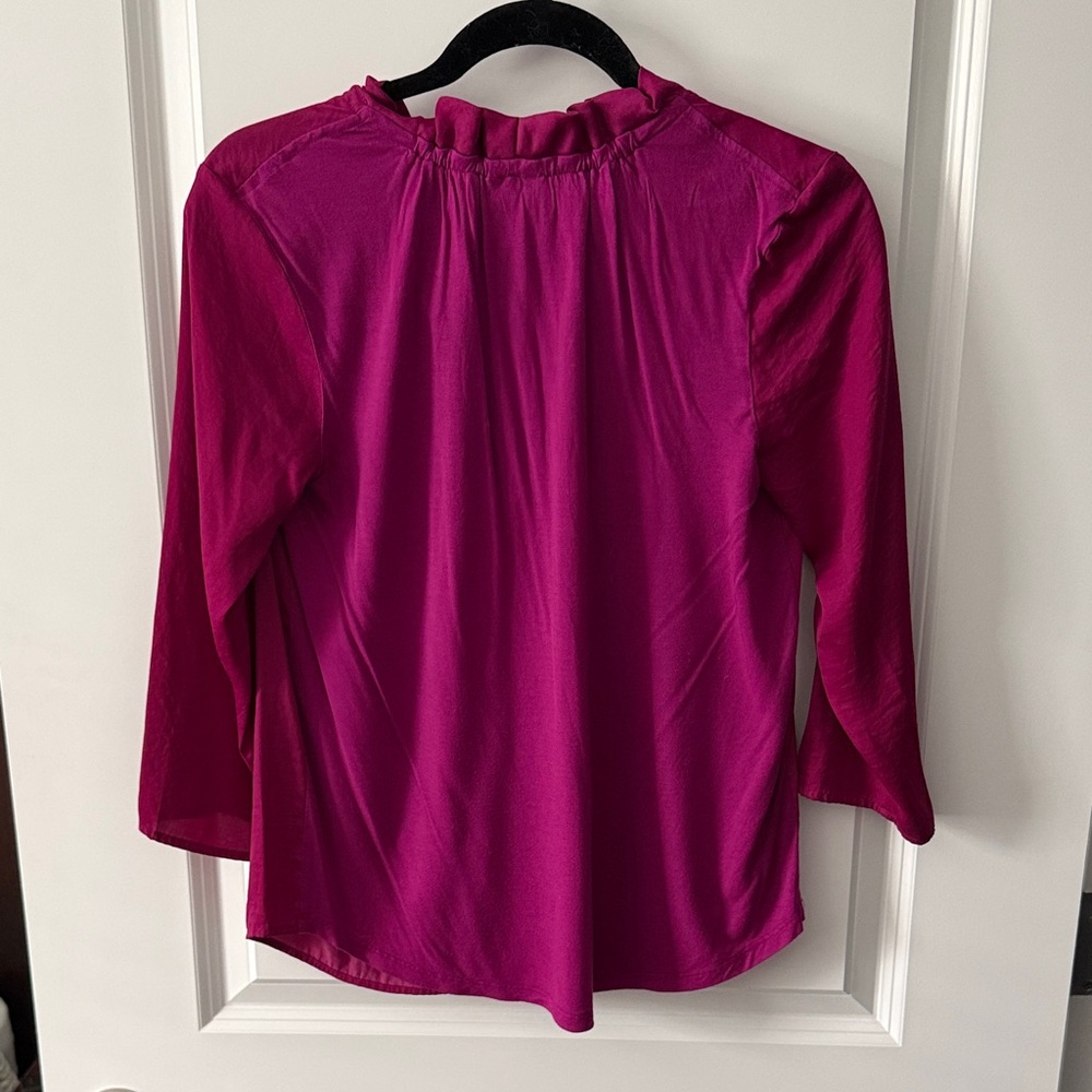 Fuchsia Ruffle V-Neck Blouse - Picture 2 of 2
